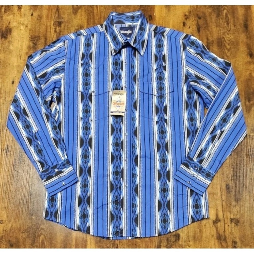 NWT XL Men's Wrangler CHECOTAH Extra Large Blue Western Cowboy Pearl Snap